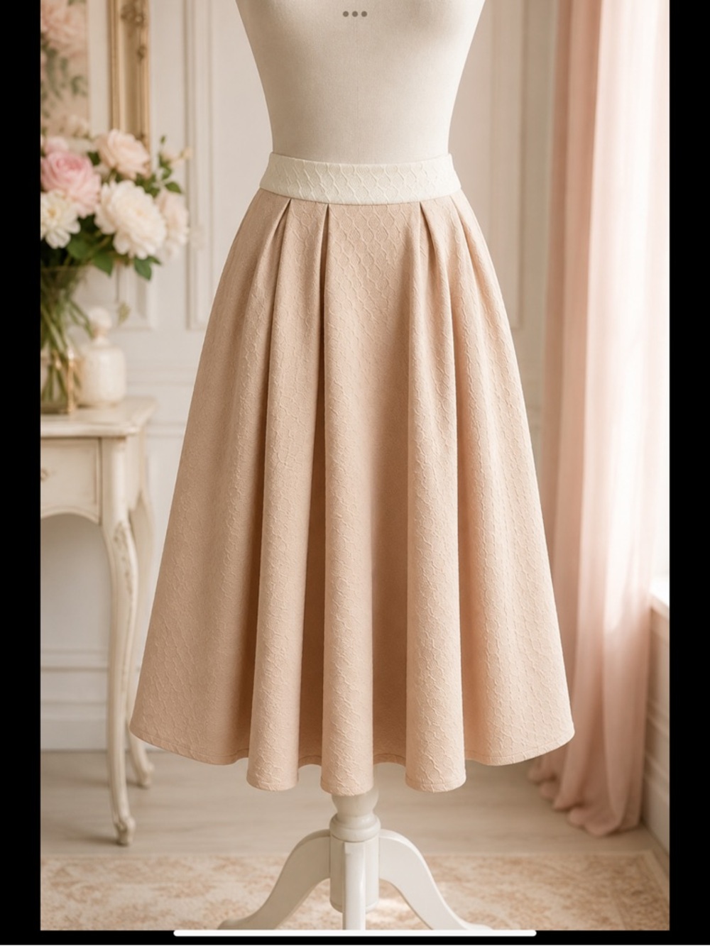 Soft Balletcore Textured Circle Skirt | Blush & Ivory Full Midi Skirt Pockets XS - Picture 2 of 16